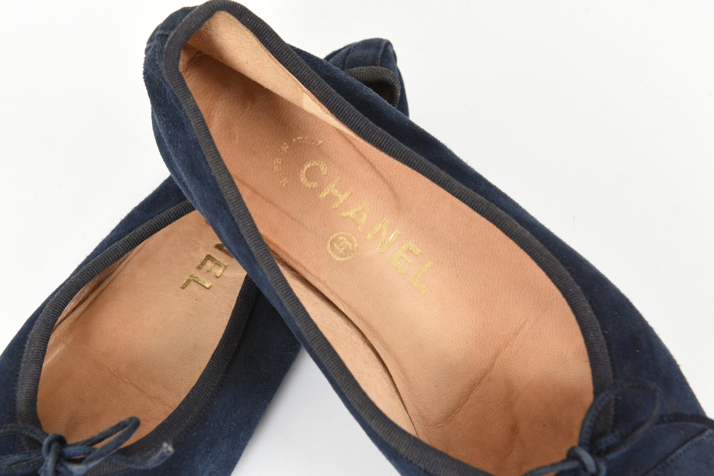 Chanel Ballet Flats Shoes Ballerina Ballet Flat Pumps Ribbon Suede Size 36