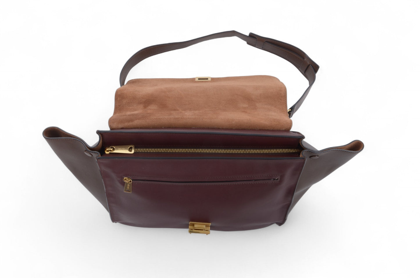 Celine Trapeze Medium Leather 2WAY Shoulder Bag Shoulder Tote Handbag Burgundy Designer Classic