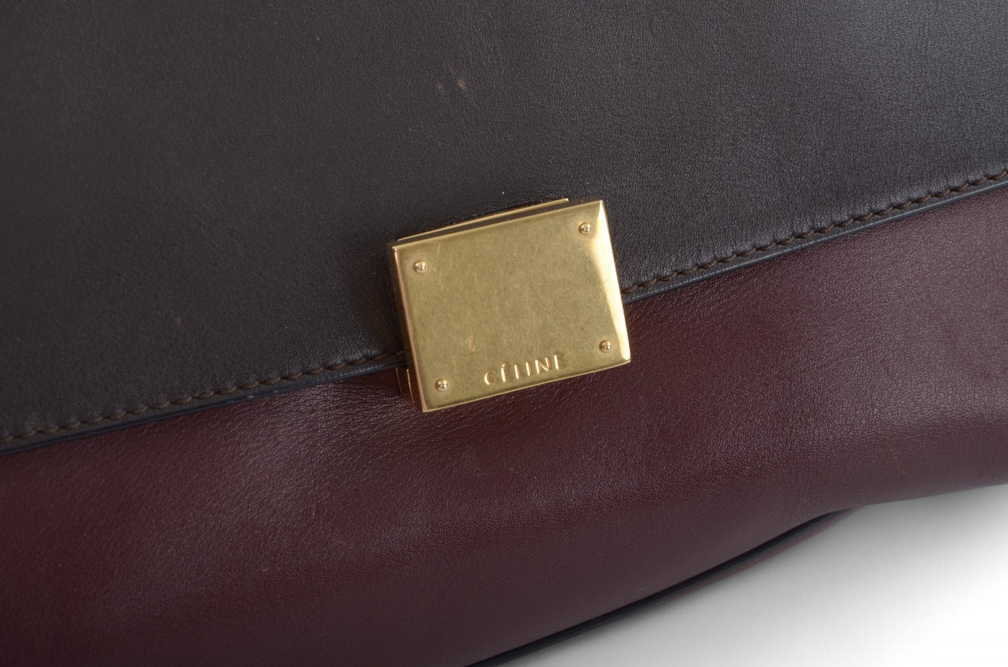 Celine Trapeze Medium Leather 2WAY Shoulder Bag Shoulder Tote Handbag Burgundy Designer Classic