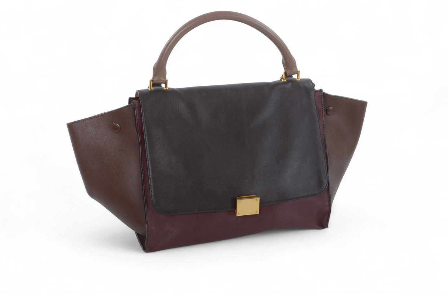 Celine Trapeze Medium Leather 2WAY Shoulder Bag Shoulder Tote Handbag Burgundy Designer Classic