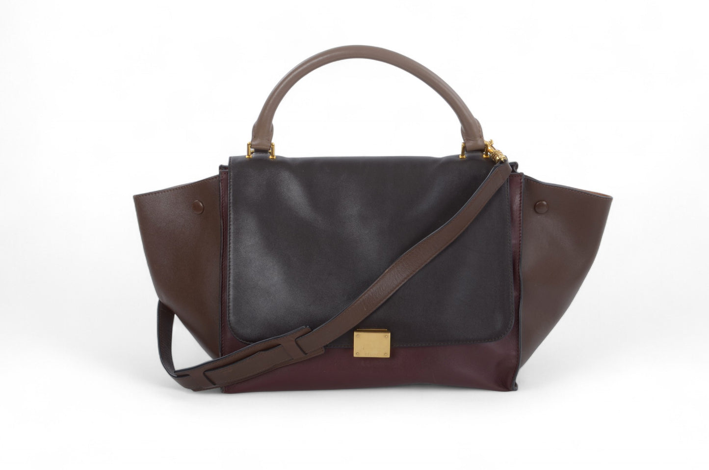 Celine Trapeze Medium Leather 2WAY Shoulder Bag Shoulder Tote Handbag Burgundy Designer Classic