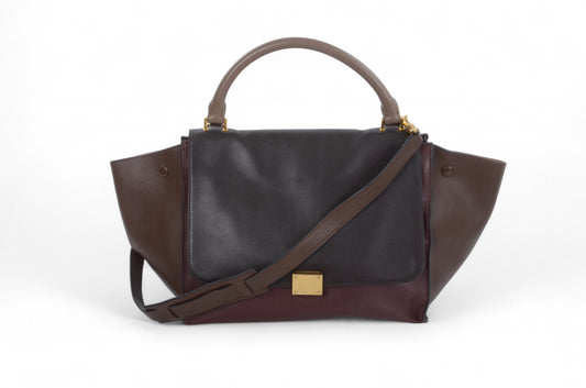 Celine Trapeze Medium Leather 2WAY Shoulder Bag Shoulder Tote Handbag Burgundy Designer Classic