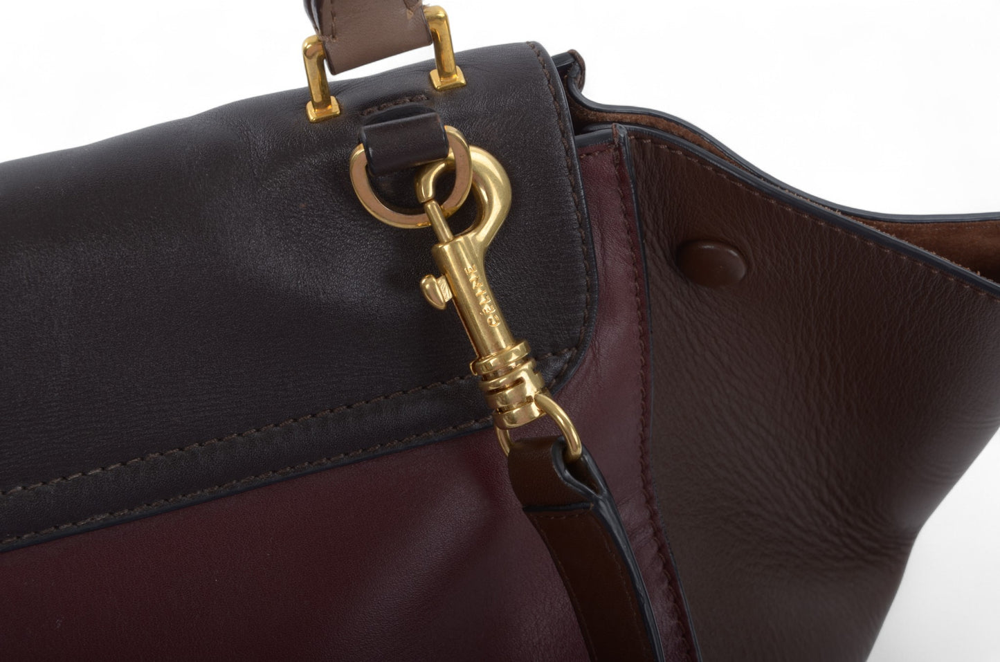 Celine Trapeze Medium Leather 2WAY Shoulder Bag Shoulder Tote Handbag Burgundy Designer Classic