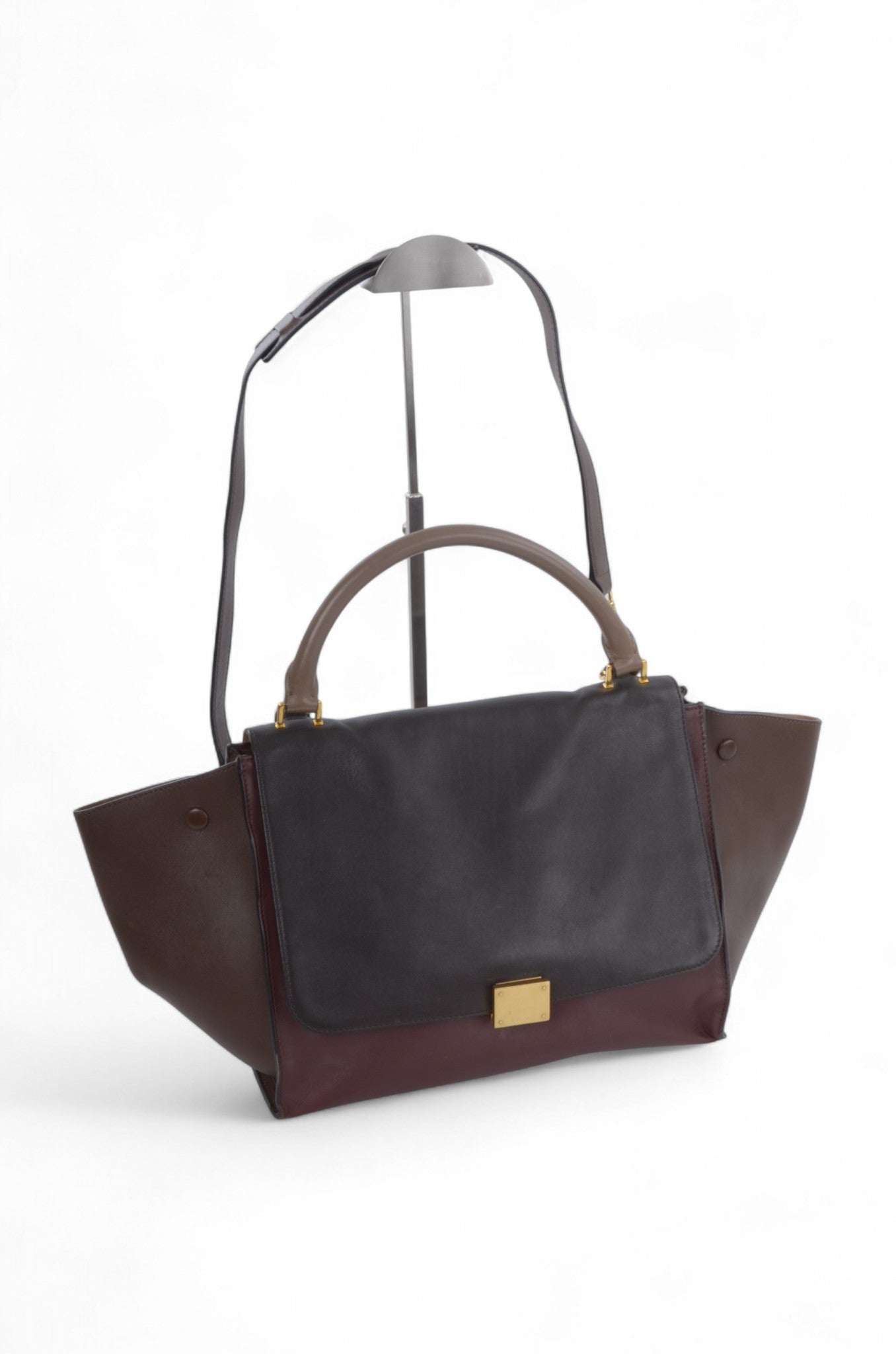 Celine Trapeze Medium Leather 2WAY Shoulder Bag Shoulder Tote Handbag Burgundy Designer Classic