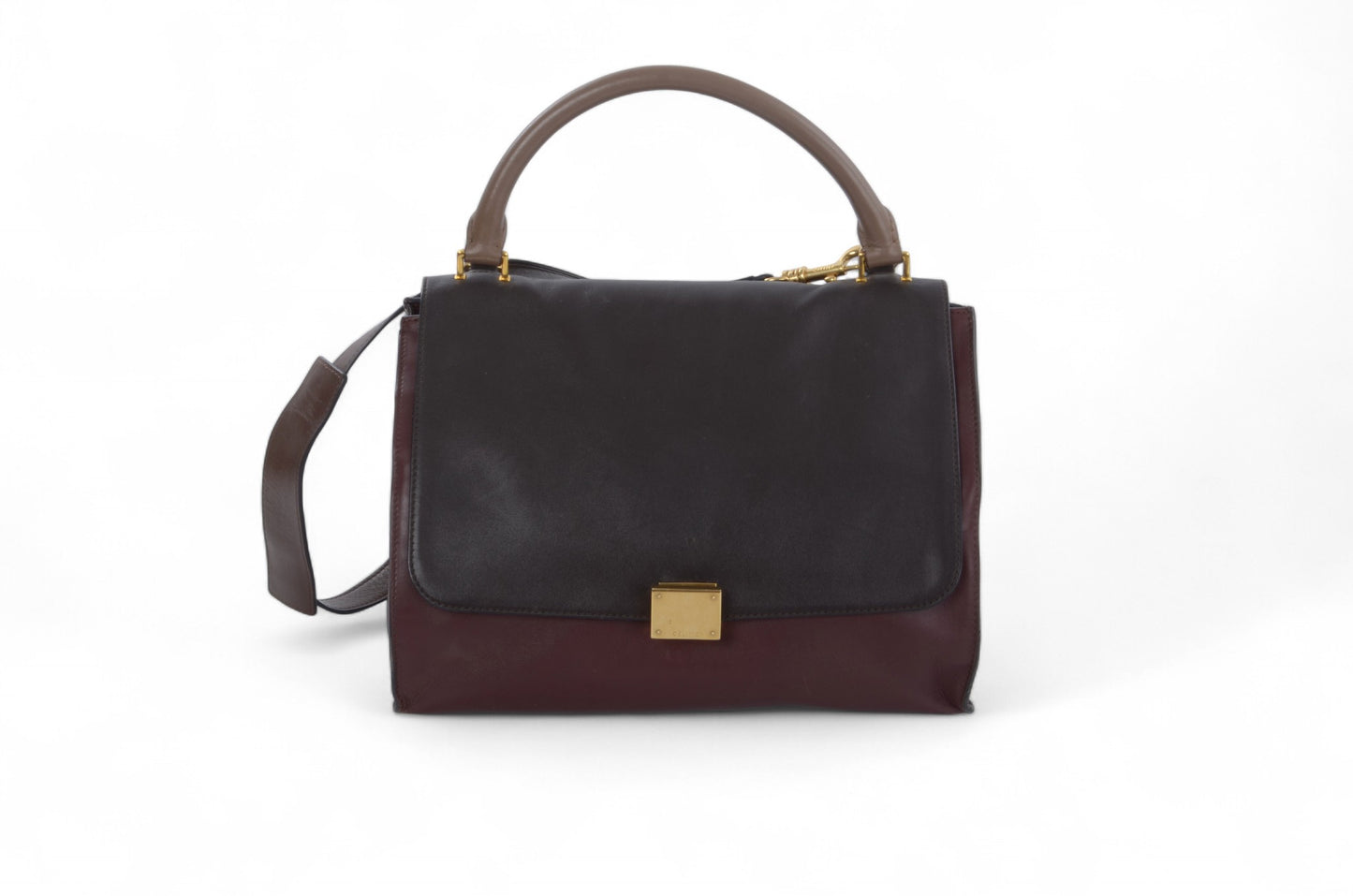 Celine Trapeze Medium Leather 2WAY Shoulder Bag Shoulder Tote Handbag Burgundy Designer Classic