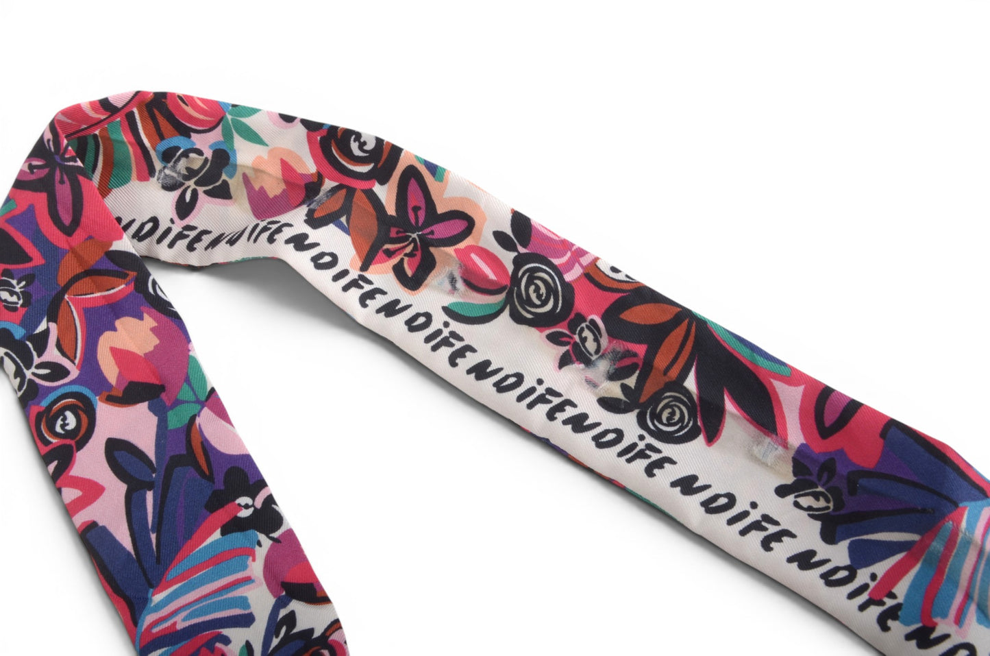 Fendi Scarf Floral Pattern Band Twilly Silk Ribbon Print Multicolor Designer Classic