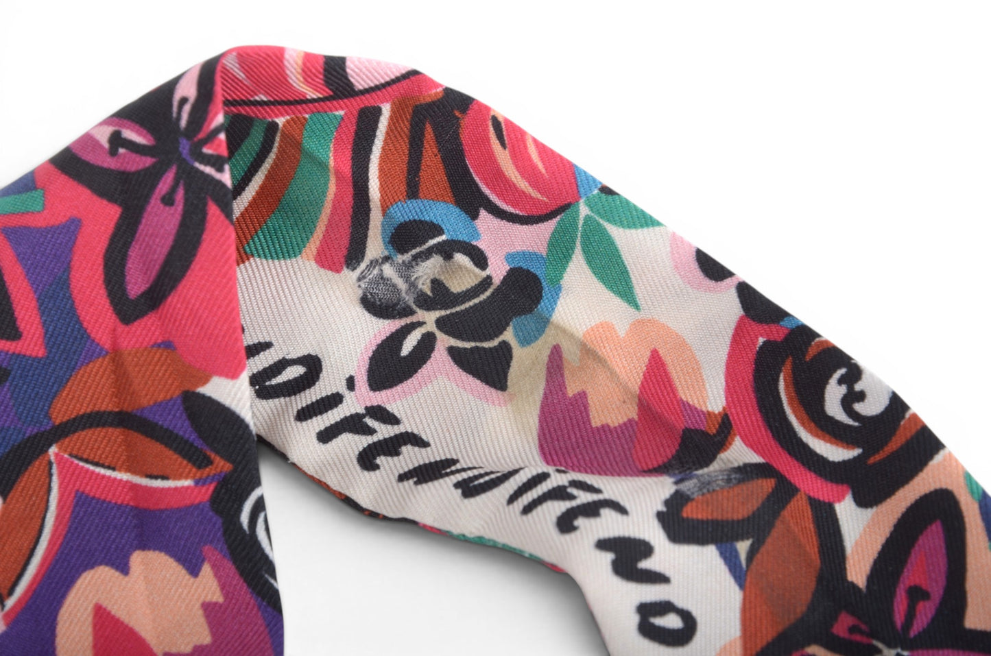 Fendi Scarf Floral Pattern Band Twilly Silk Ribbon Print Multicolor Designer Classic