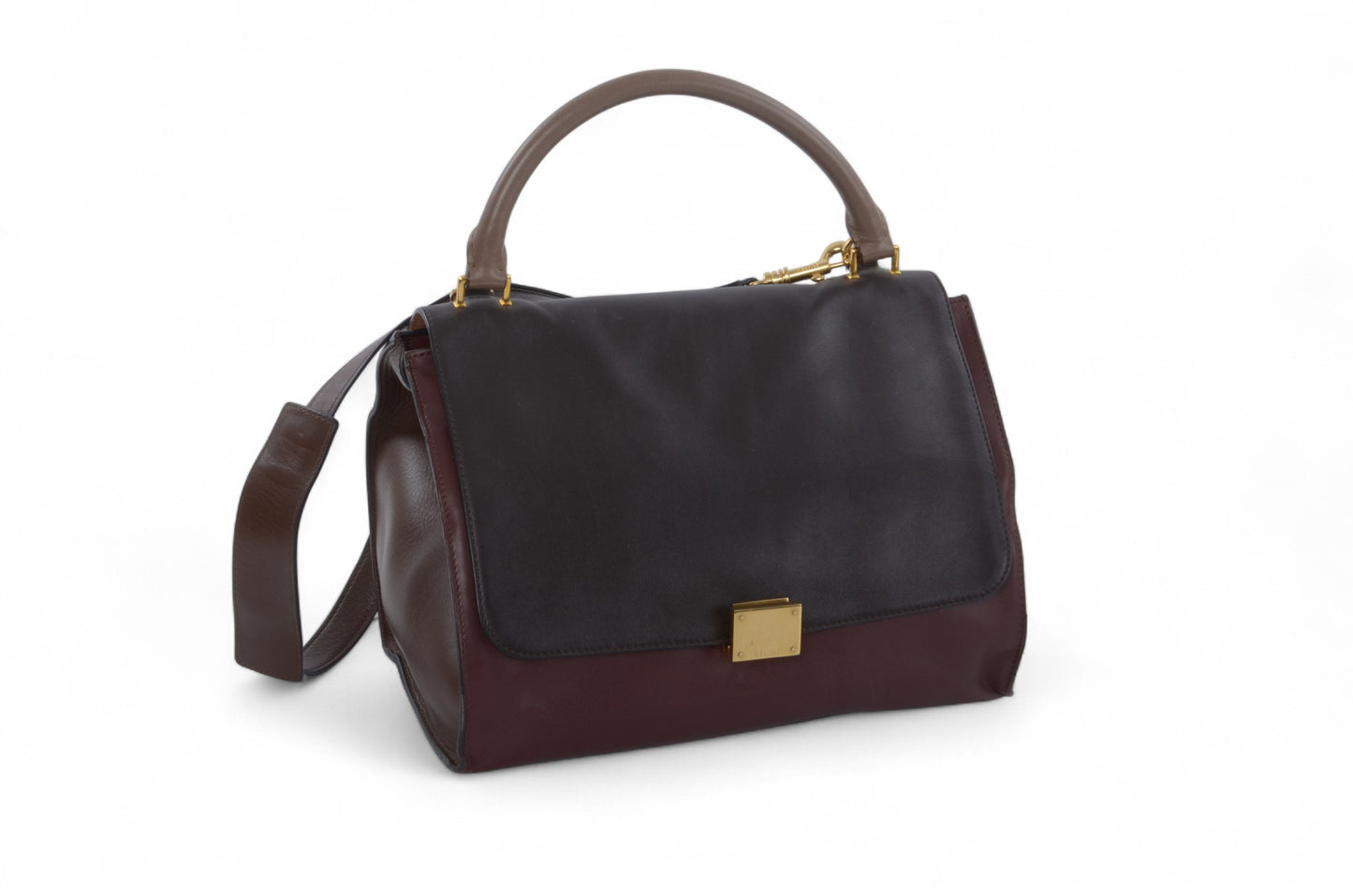 Celine Trapeze Medium Leather 2WAY Shoulder Bag Shoulder Tote Handbag Burgundy Designer Classic