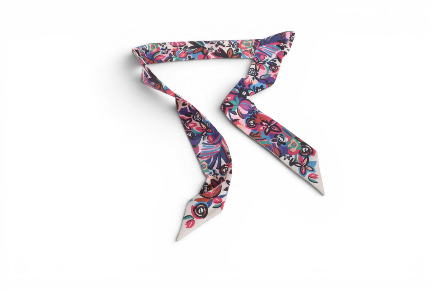 Fendi Scarf Floral Pattern Band Twilly Silk Ribbon Print Multicolor Designer Classic