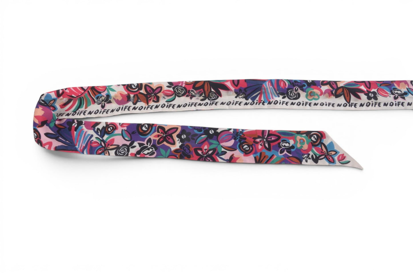 Fendi Scarf Floral Pattern Band Twilly Silk Ribbon Print Multicolor Designer Classic