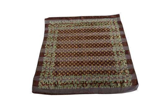 Louis Vuitton Scarf Graffiti Multicolor Square Brown Monogram Silk Designer Classic