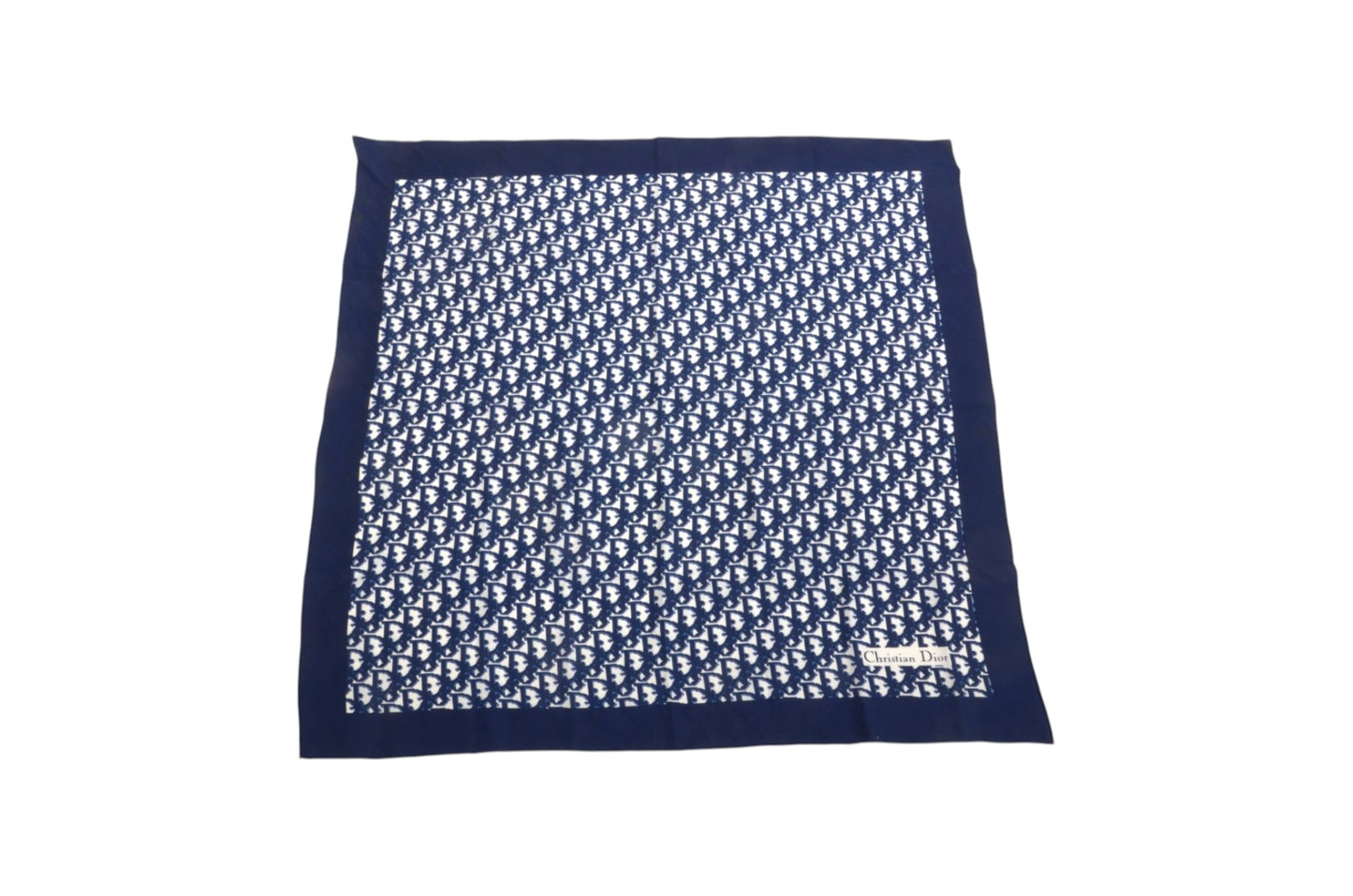 Christian Dior Scarf Vintage Navy Trotter 100% Silk Oblique Monogram Stole Shawl Designer Classic