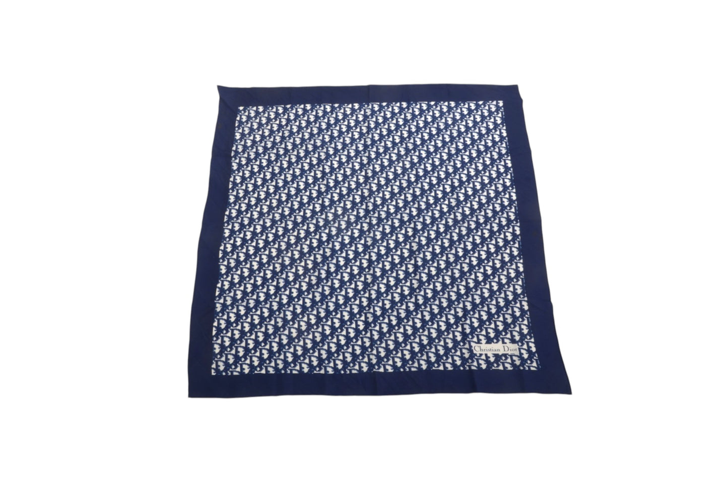 Christian Dior Scarf Vintage Navy Trotter 100% Silk Oblique Monogram Stole Shawl Designer Classic
