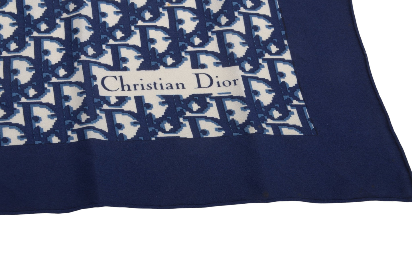 Christian Dior Scarf Vintage Navy Trotter 100% Silk Oblique Monogram Stole Shawl Designer Classic