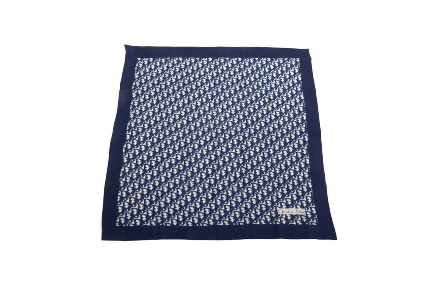 Christian Dior Scarf Vintage Navy Trotter 100% Silk Oblique Monogram Stole Shawl Designer Classic