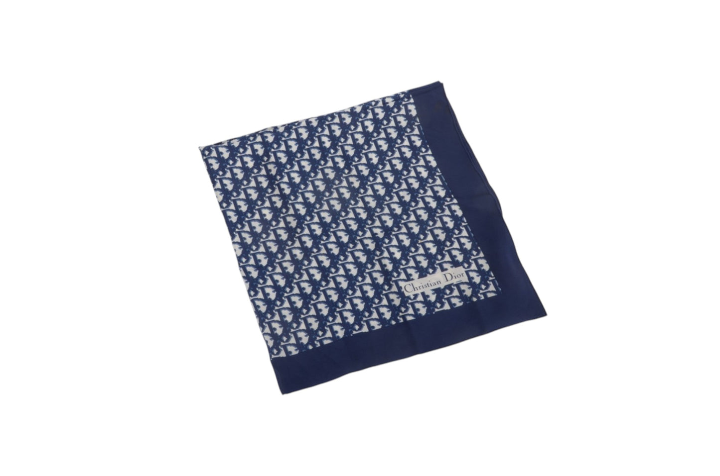 Christian Dior Scarf Vintage Navy Trotter 100% Silk Oblique Monogram Stole Shawl Designer Classic