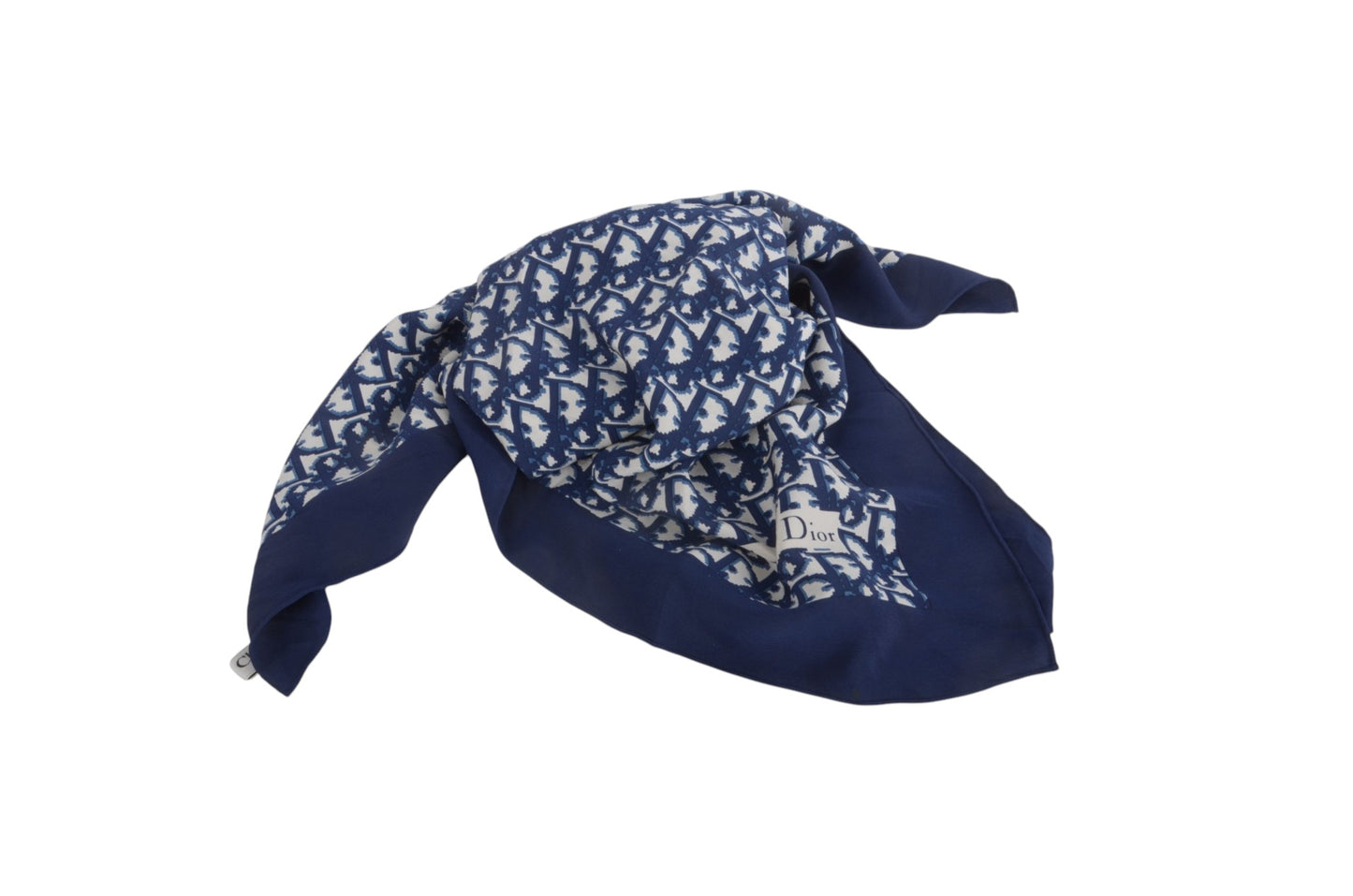 Christian Dior Scarf Vintage Navy Trotter 100% Silk Oblique Monogram Stole Shawl Designer Classic