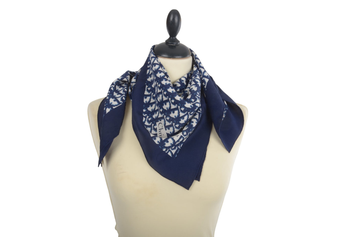 Christian Dior Scarf Vintage Navy Trotter 100% Silk Oblique Monogram Stole Shawl Designer Classic