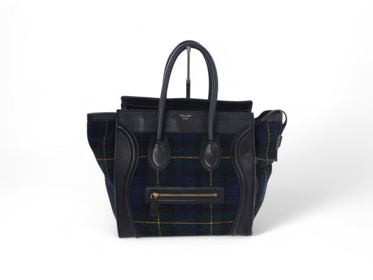 Celine Medium Shopper Wool Tweed Phantom Luggage Leather Tote Bag Shoulder Handbag Black