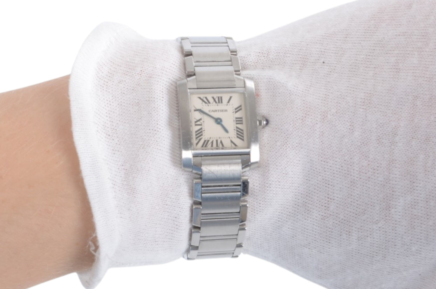 Cartier Tank Française SM Quartz Ivory Dial Ladies Watch Wristwatch Working Condition Silver Steel Designer Classic