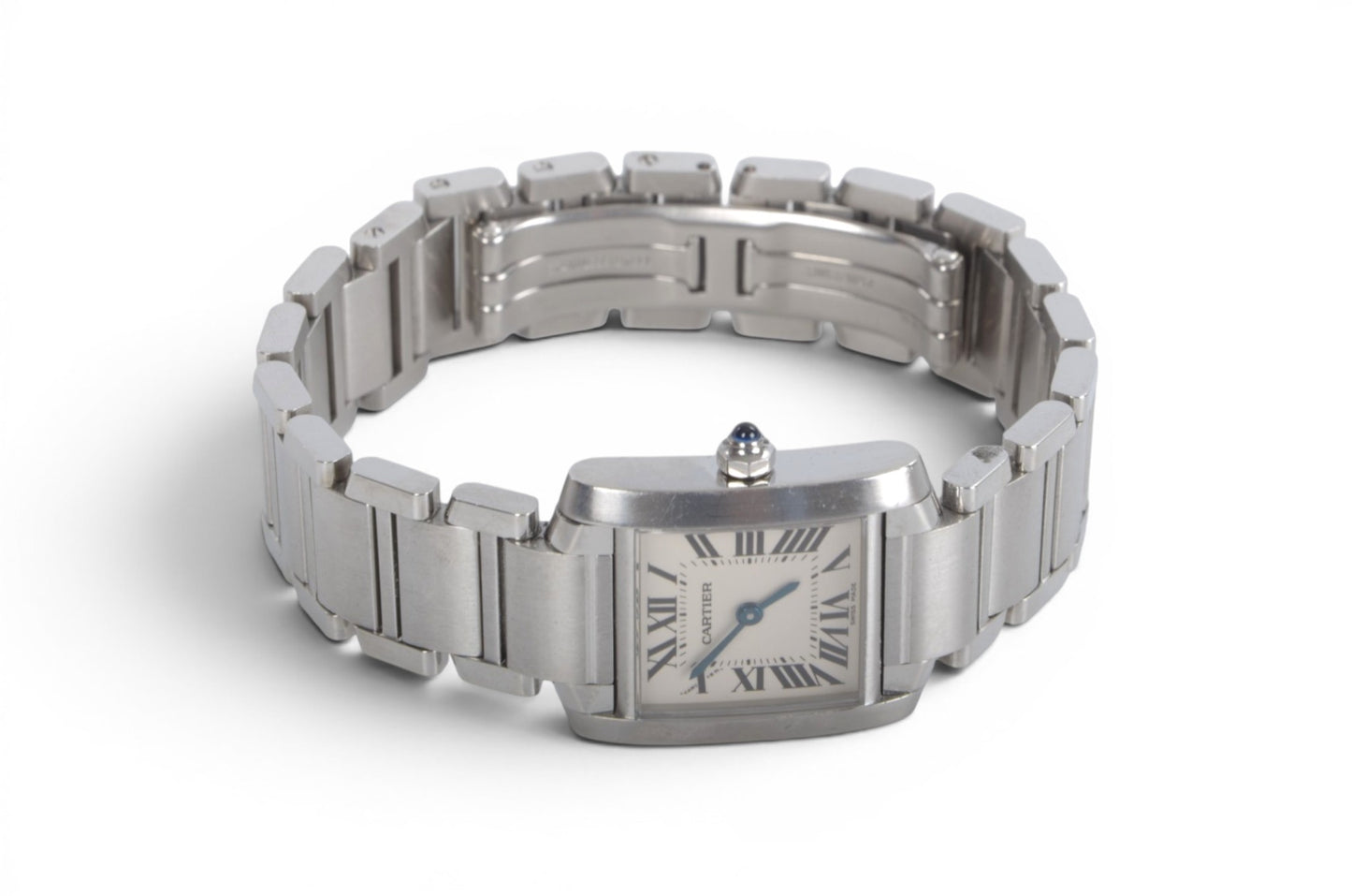 Cartier Tank Française SM Quartz Ivory Dial Ladies Watch Wristwatch Working Condition Silver Steel Designer Classic