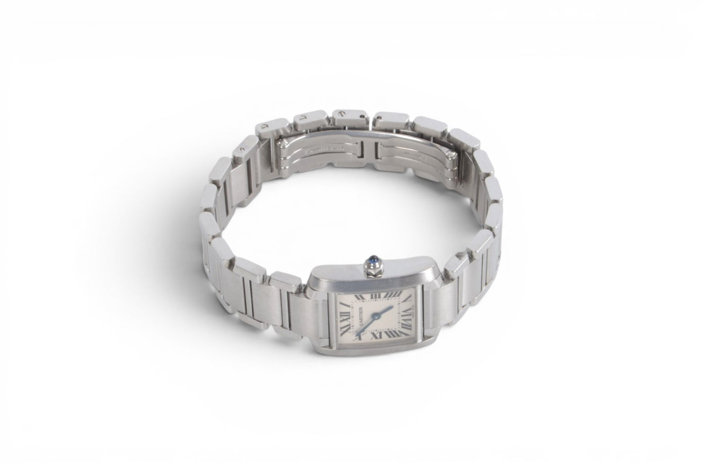 Cartier Tank Française SM Quartz Ivory Dial Ladies Watch Wristwatch Working Condition Silver Steel Designer Classic