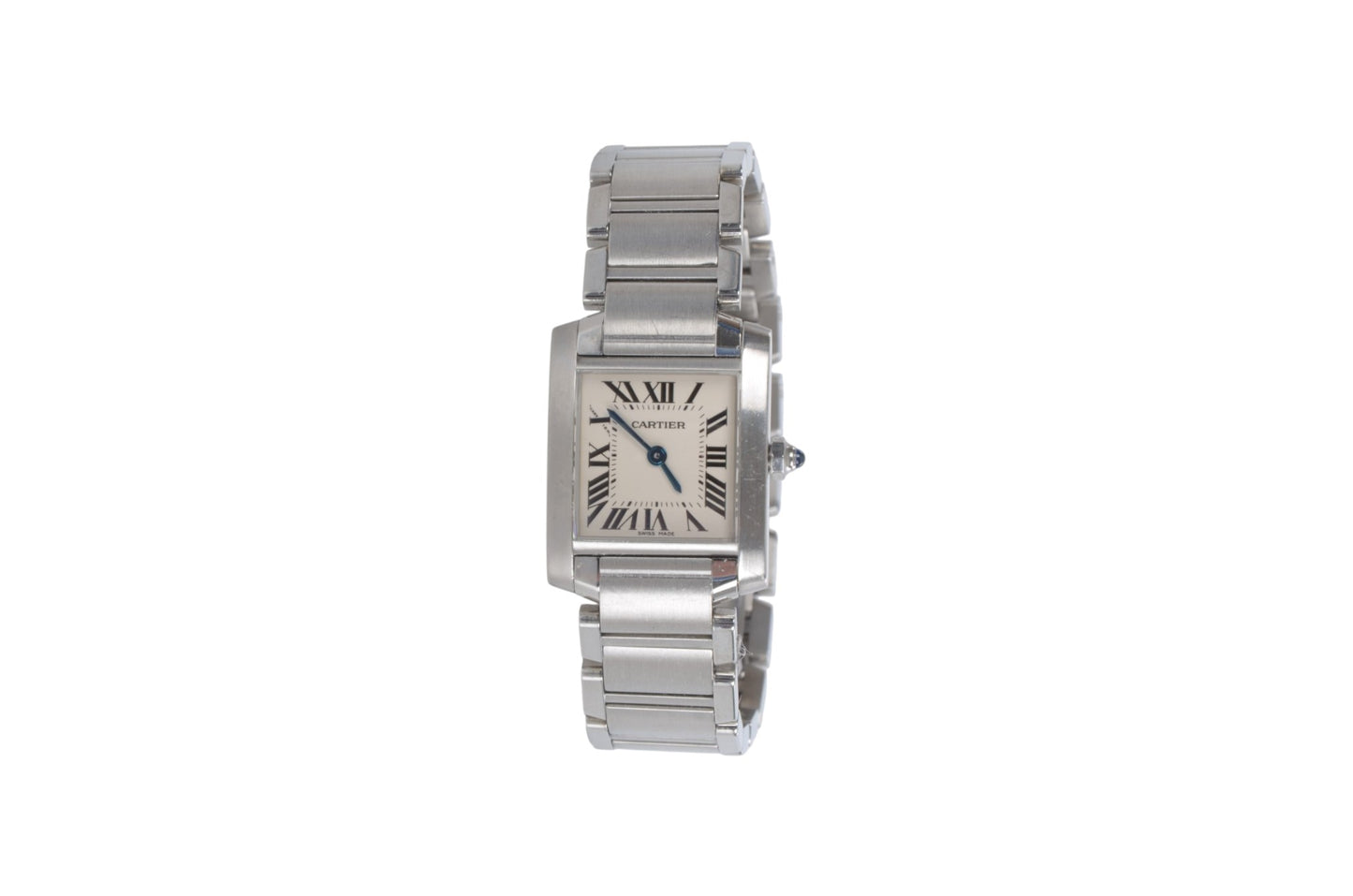 Cartier Tank Française SM Quartz Ivory Dial Ladies Watch Wristwatch Working Condition Silver Steel Designer Classic