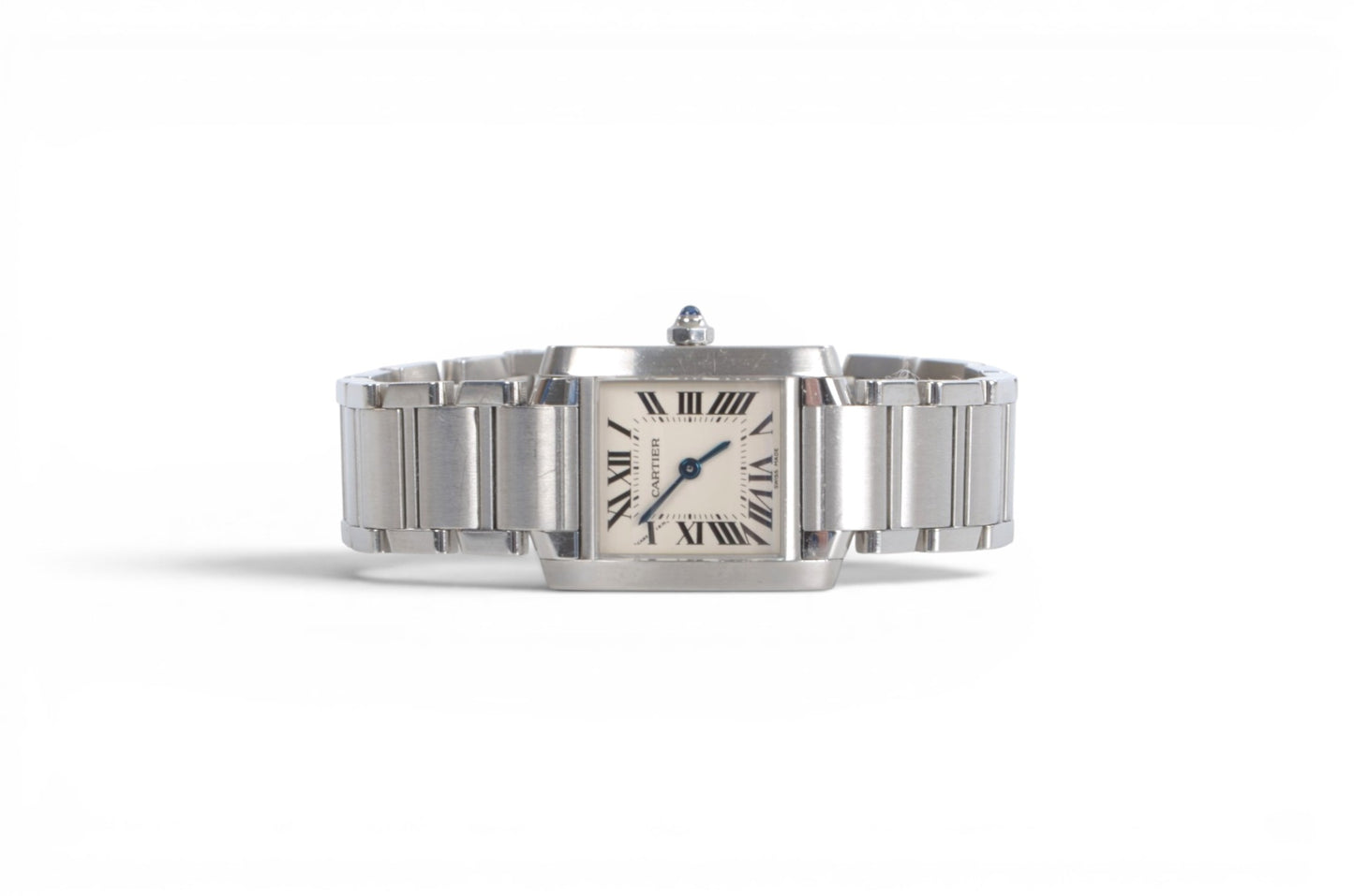 Cartier Tank Française SM Quartz Ivory Dial Ladies Watch Wristwatch Working Condition Silver Steel Designer Classic