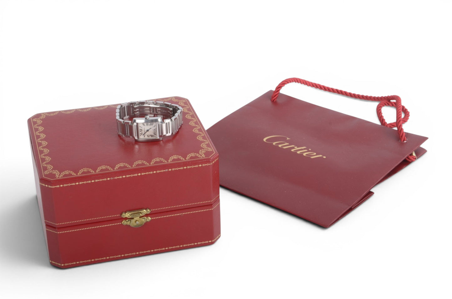 Cartier Tank Française SM Quartz Ivory Dial Ladies Watch Wristwatch Working Condition Silver Steel Designer Classic