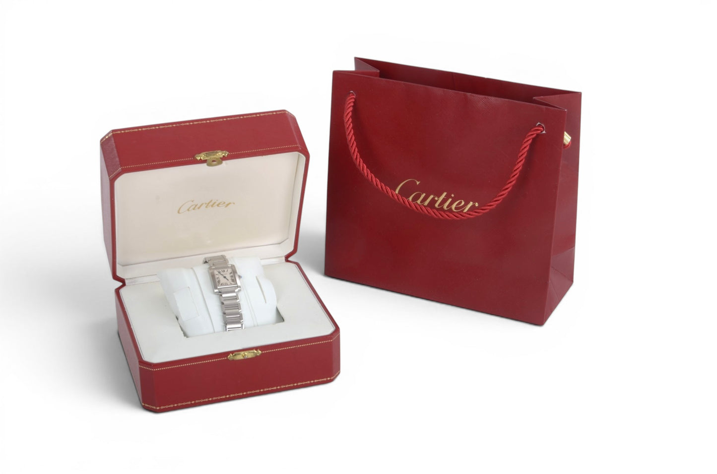 Cartier Tank Française SM Quartz Ivory Dial Ladies Watch Wristwatch Working Condition Silver Steel Designer Classic