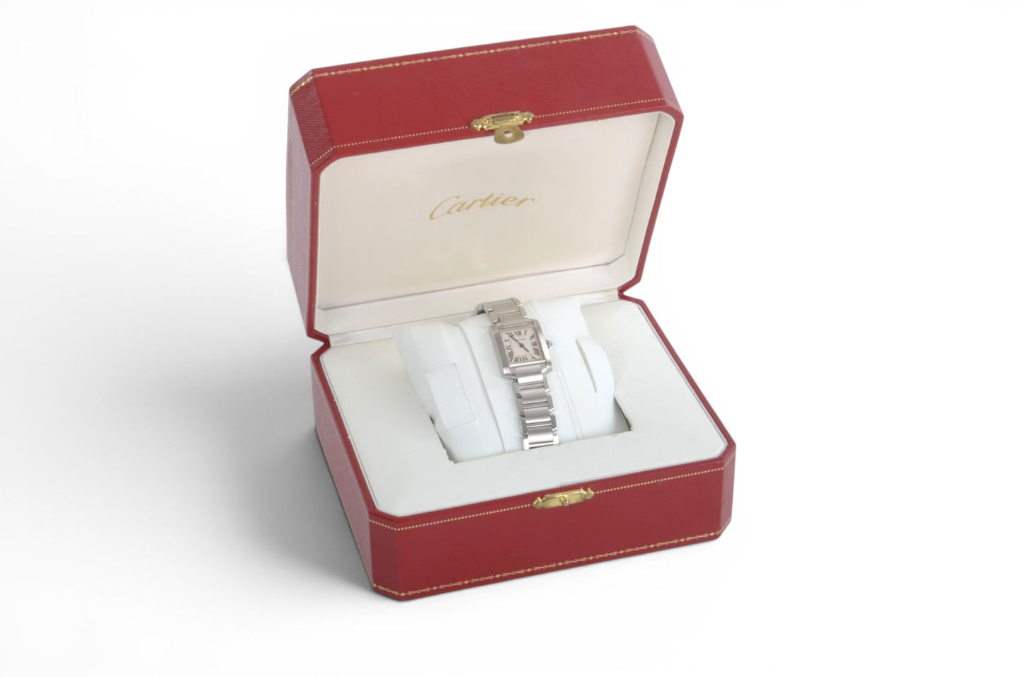 Cartier Tank Française SM Quartz Ivory Dial Ladies Watch Wristwatch Working Condition Silver Steel Designer Classic