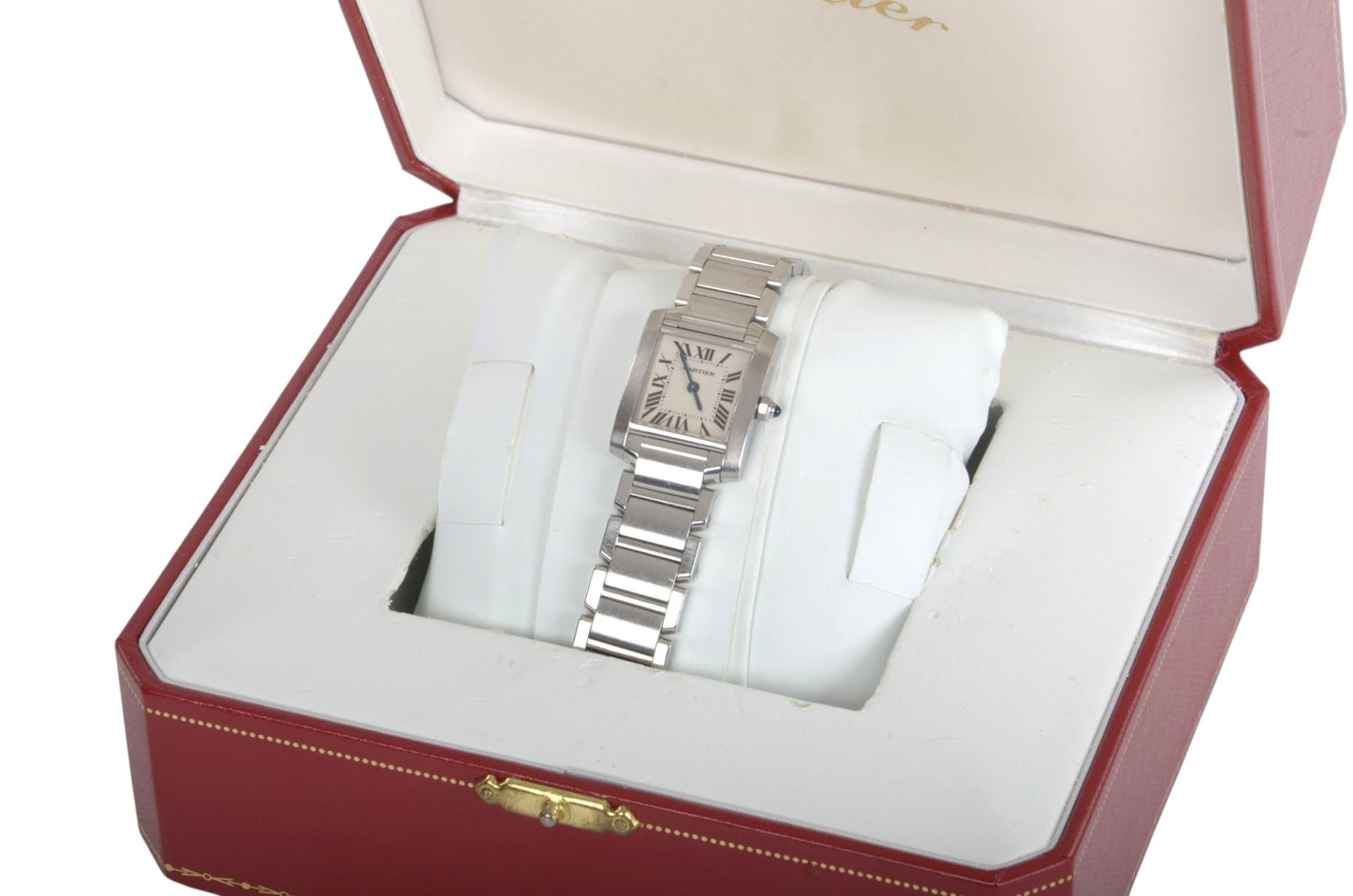 Cartier Tank Française SM Quartz Ivory Dial Ladies Watch Wristwatch Working Condition Silver Steel Designer Classic
