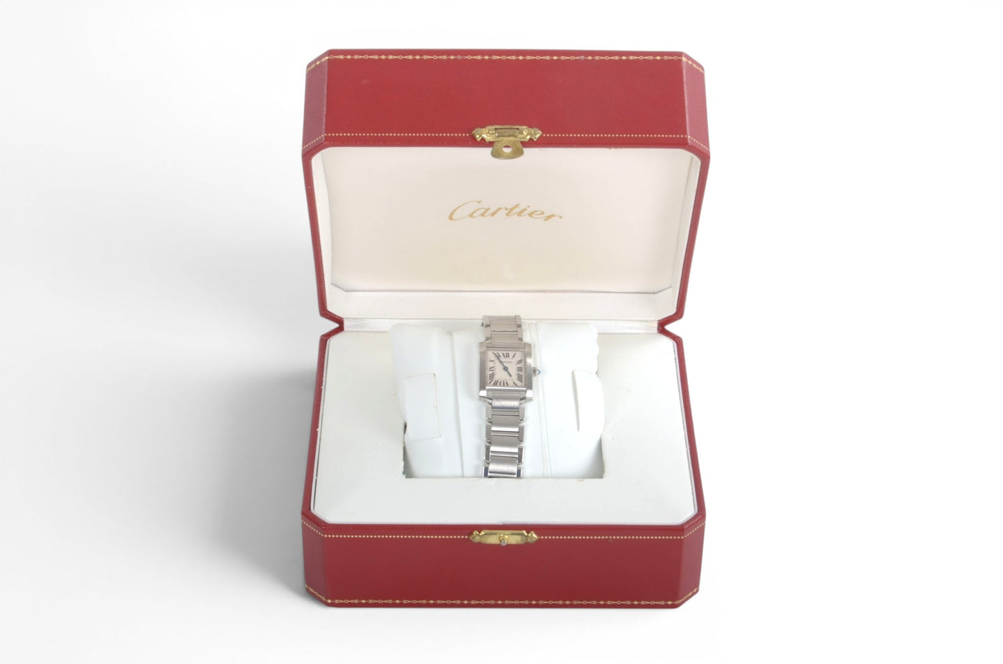 Cartier Tank Française SM Quartz Ivory Dial Ladies Watch Wristwatch Working Condition Silver Steel Designer Classic