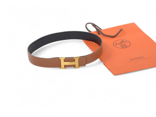 Hermès Constance H Leather Belt Brown Black Reversible Buckle Gold Belt