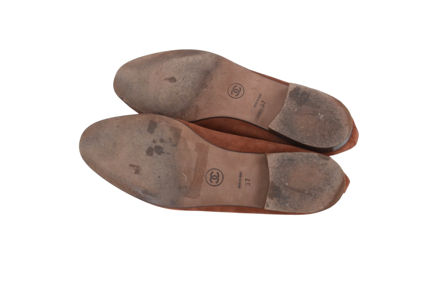 Chanel Ribbon Suede Ballet Flats Shoes Ballerina Brown Vintage size 37 Designer Classic