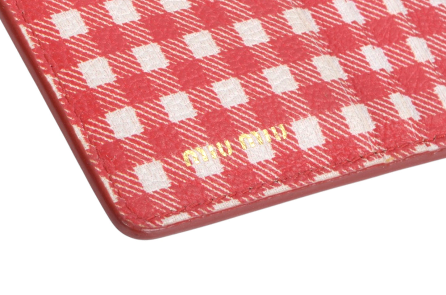 Miu Miu Bi-fold Leather Wallet Card Case Holder Checked Red Cardholder MiuMiu Designer Classic