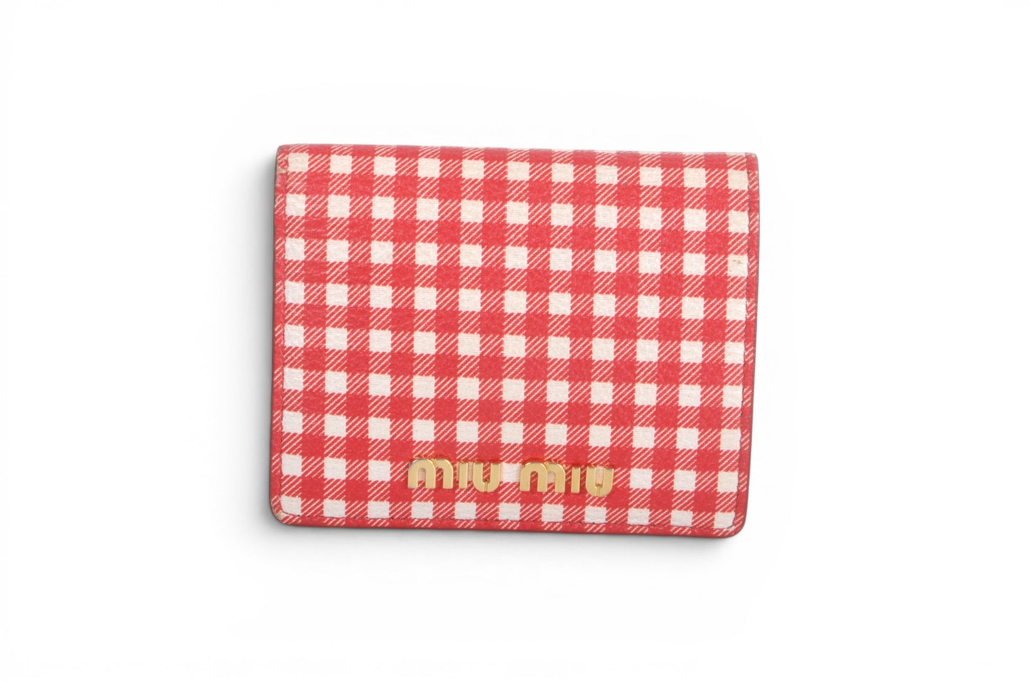 Miu Miu Bi-fold Leather Wallet Card Case Holder Checked Red Cardholder MiuMiu Designer Classic
