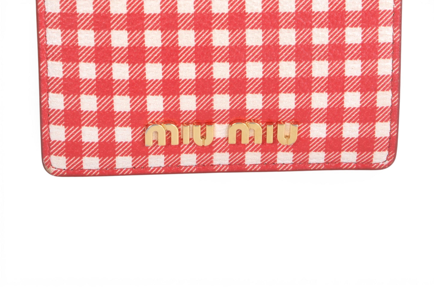 Miu Miu Bi-fold Leather Wallet Card Case Holder Checked Red Cardholder MiuMiu Designer Classic