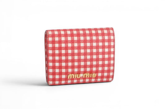 Miu Miu Bi-fold Leather Wallet Card Case Holder Checked Red Cardholder MiuMiu Designer Classic