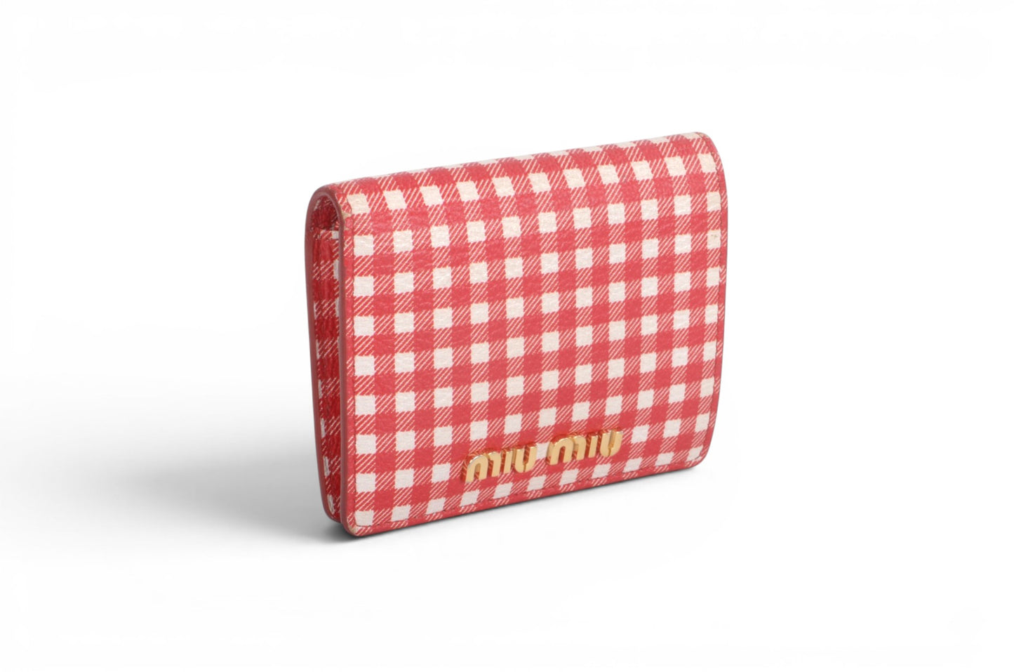 Miu Miu Bi-fold Leather Wallet Card Case Holder Checked Red Cardholder MiuMiu Designer Classic