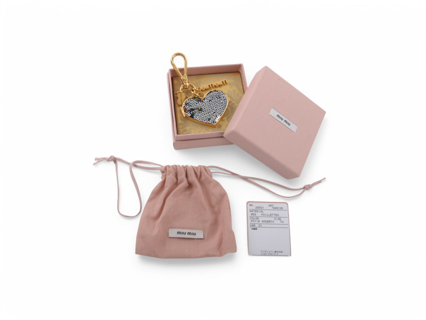 Miu Miu Heart Sequins Key Chain Holder Keyring Accessory Photo Frame MiuMiu Bag Charm