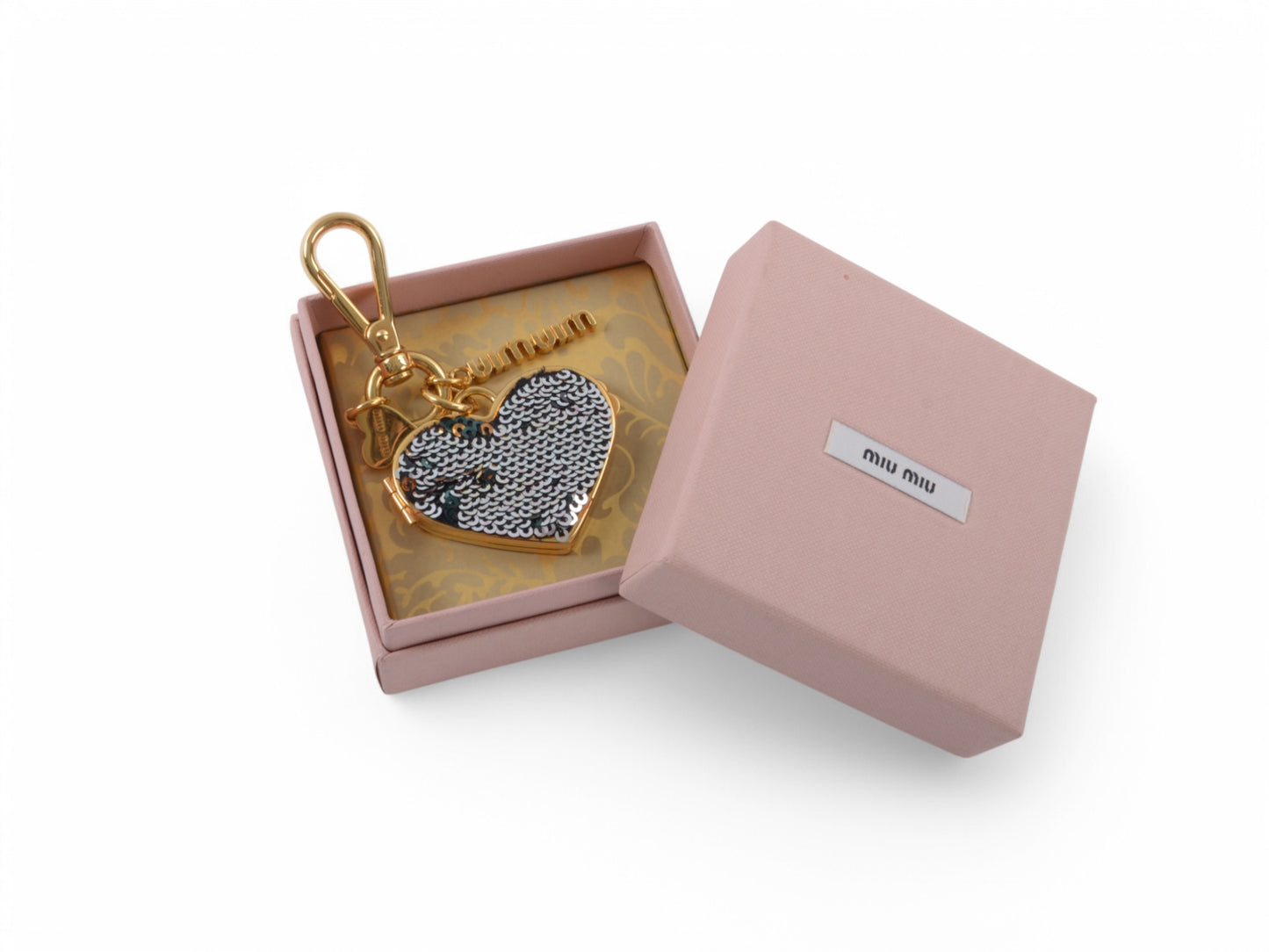 Miu Miu Heart Sequins Key Chain Holder Keyring Accessory Photo Frame MiuMiu Bag Charm