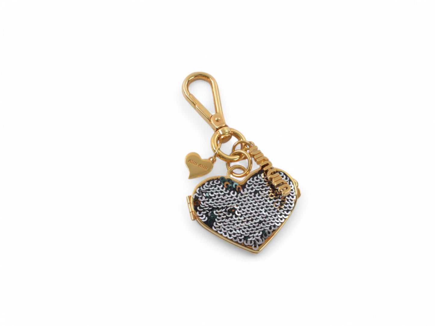 Miu Miu Heart Sequins Key Chain Holder Keyring Accessory Photo Frame MiuMiu Bag Charm