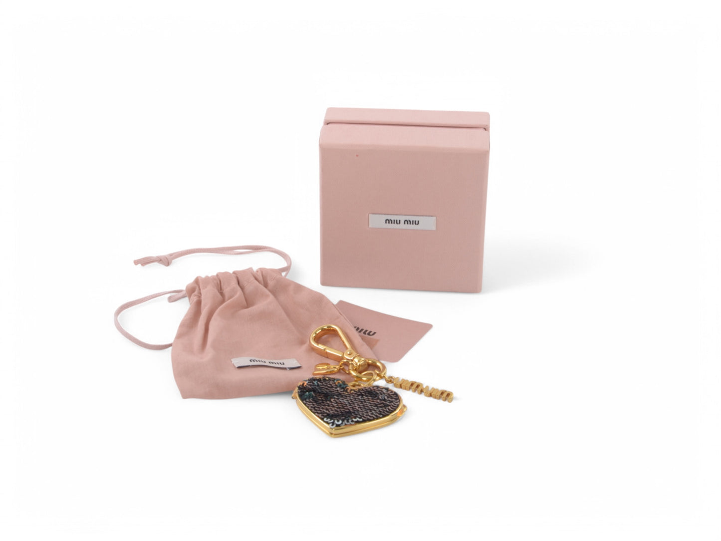 Miu Miu Heart Sequins Key Chain Holder Keyring Accessory Photo Frame MiuMiu Bag Charm