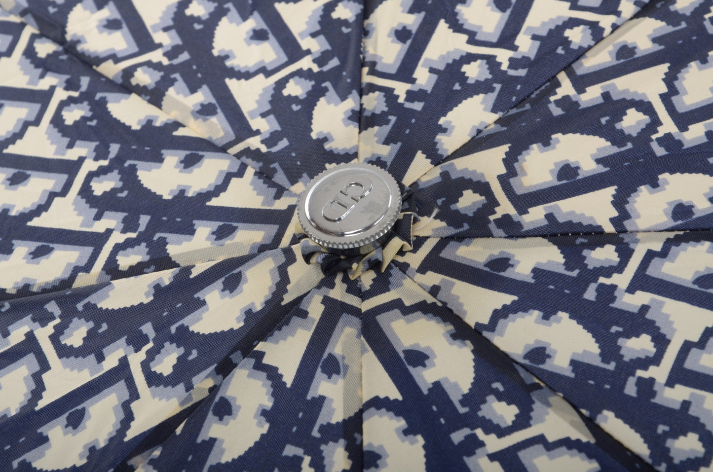 Christian Dior Trotter Folding Umbrella Rare Paraplui Vintage Oblique Monogram Pattern Blue Accessory Paraply