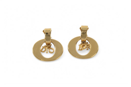 Christian Dior Clips Earrings Women Gold Color Vintage Logo Clip On