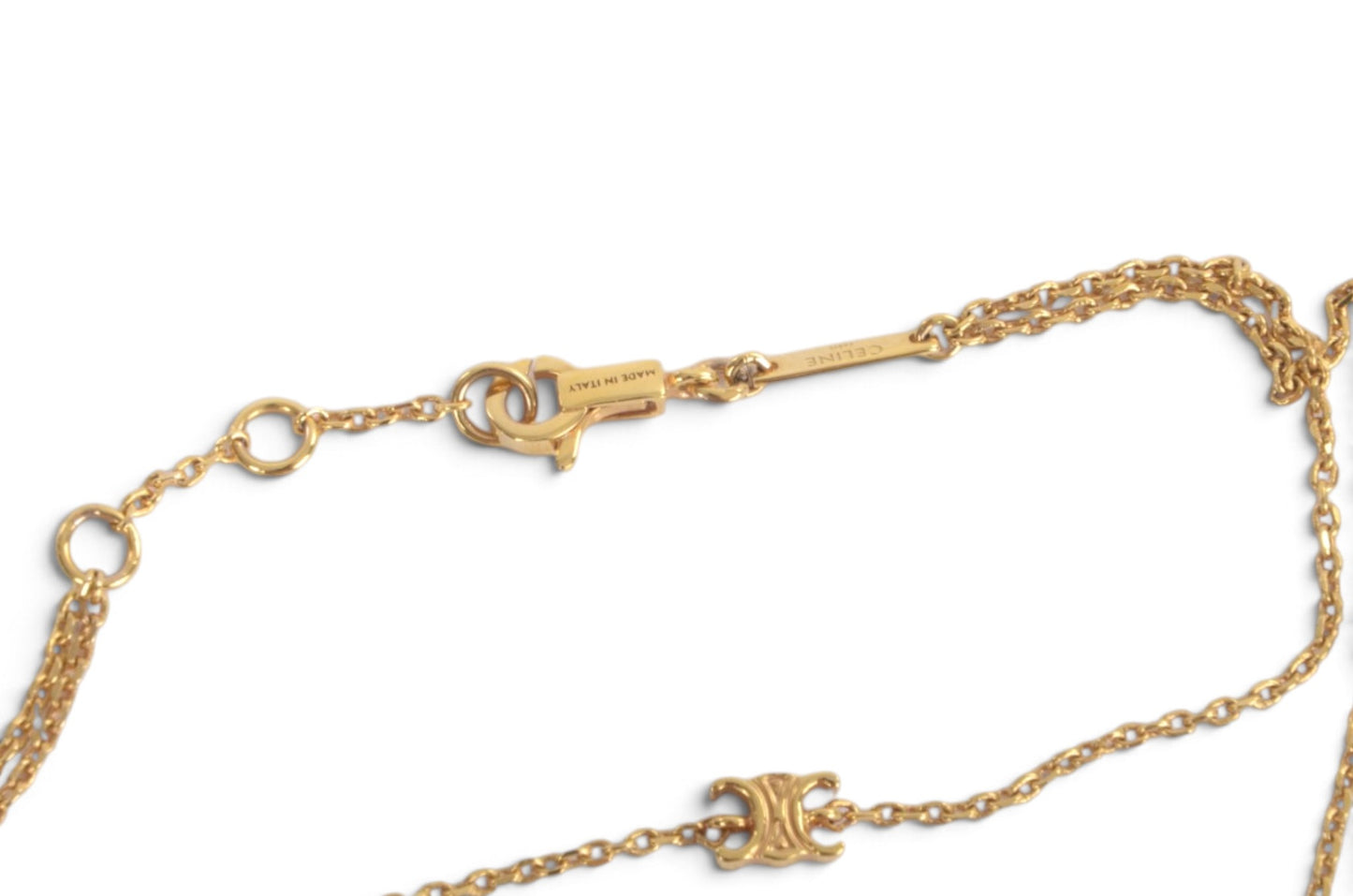 Celine Vintage Triomphe Pearl Logo Bracelet Link Chain Designer Classic Gold