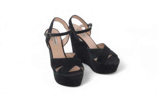 Steve Madden Espadrille Wedge Suede Sandals Heels Black Size 39