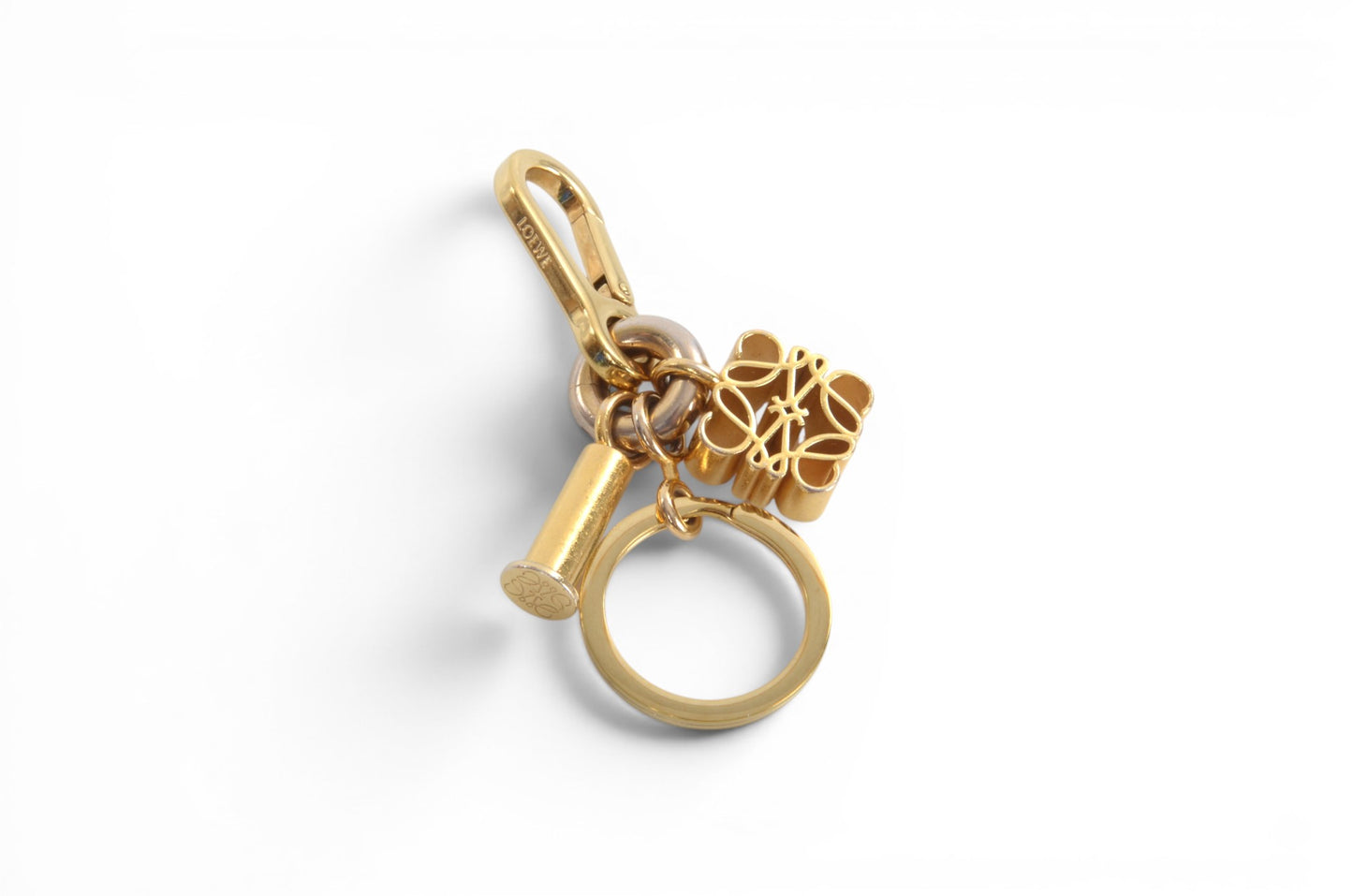 Loewe Anagram Gold tone Key Chain Holder Keyring Bag Charm Accessory Designer Classic