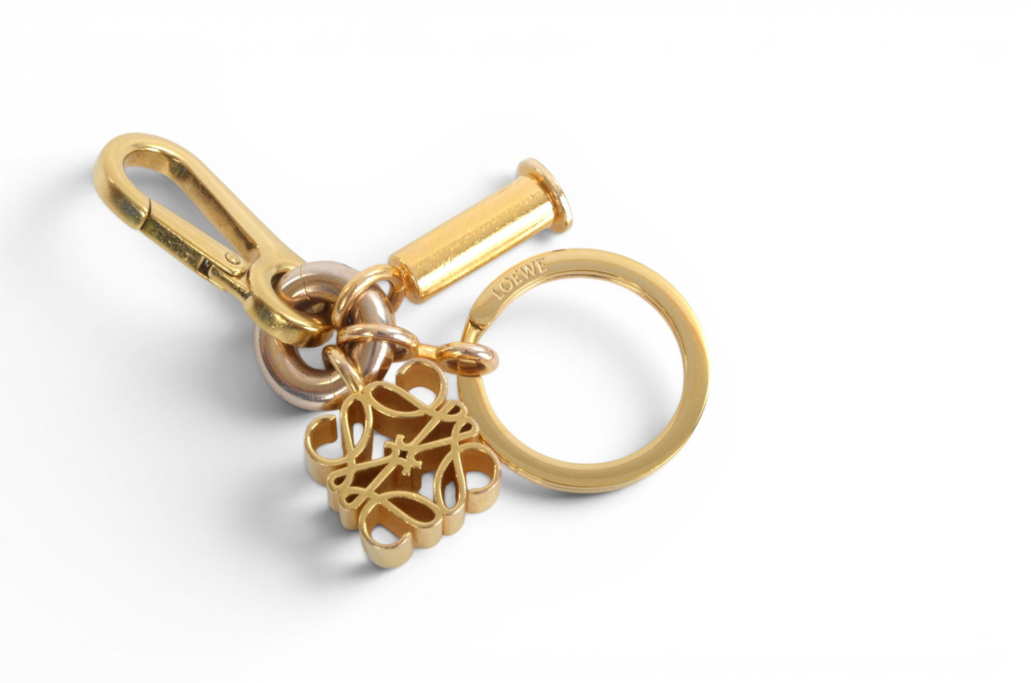 Loewe Anagram Gold tone Key Chain Holder Keyring Bag Charm Accessory Designer Classic